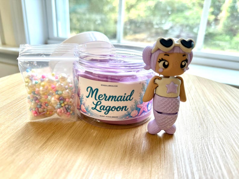 Mermaid Lagoon slime jar with pearl and glitter mix-ins and mermaid charm