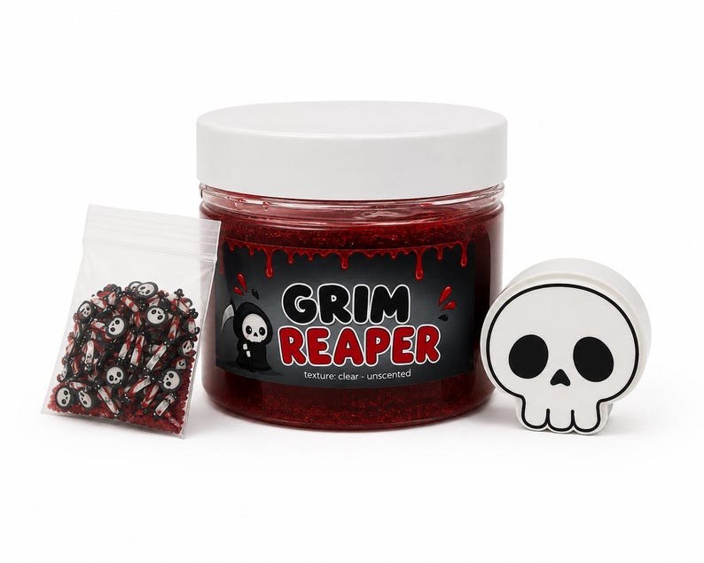 Grim Reaper slime jar with skull and scythe charms