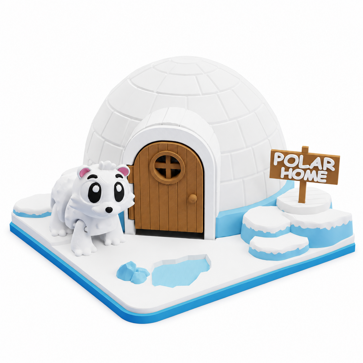 Polar Bear Igloo Playset — 3D printed igloo, polar bear, snow drifts and Polar Home sign